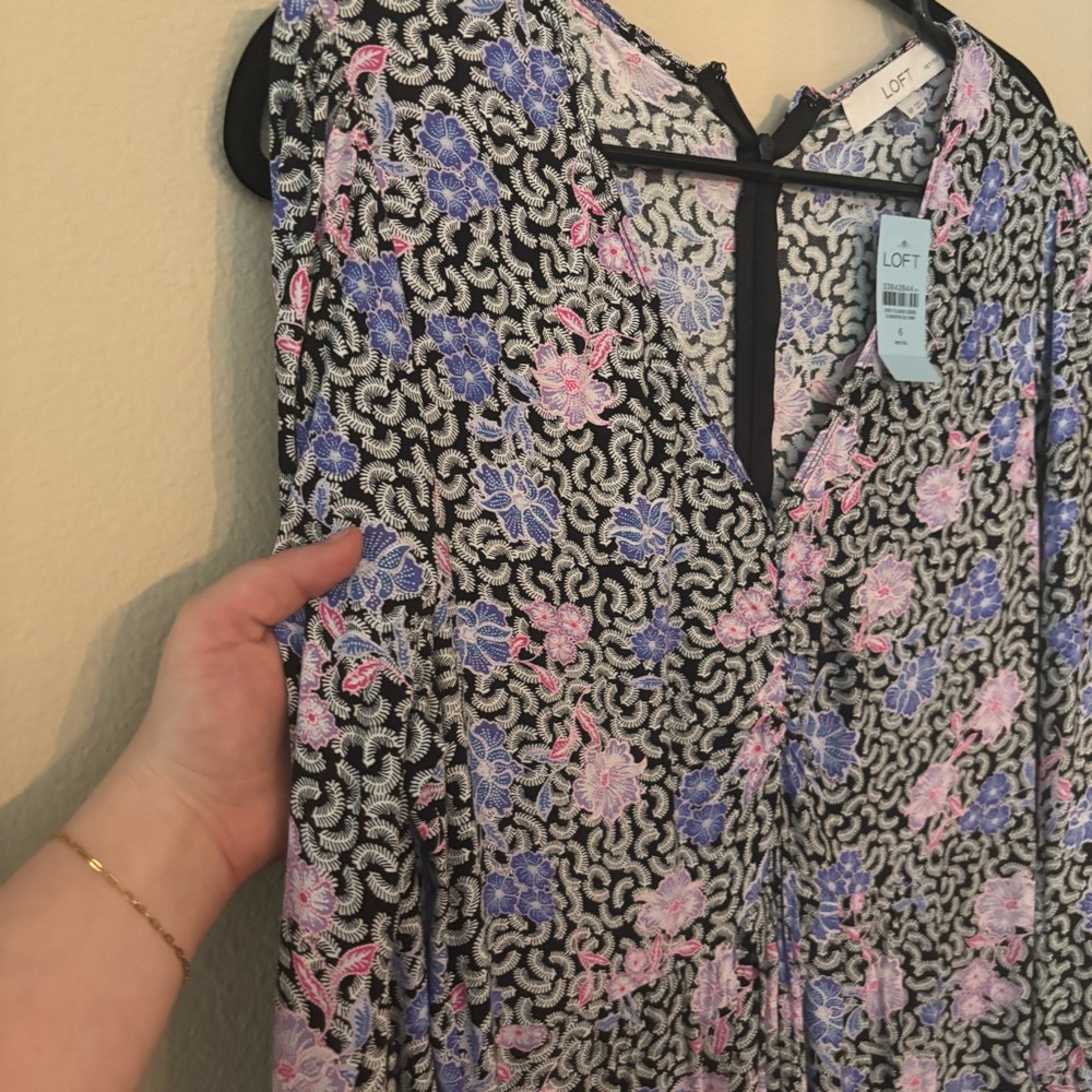 LOFT Floral Midi Dress 6 Petite NWT Long Sleeve V-Neck - Picture 5 of 8